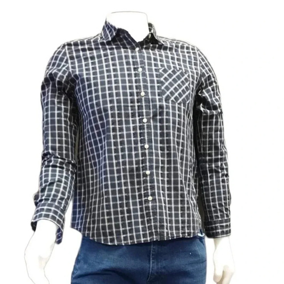 Roots Black White Plaid Long Sleeve Button Down Shirt Size Large - Picture 1 of 13